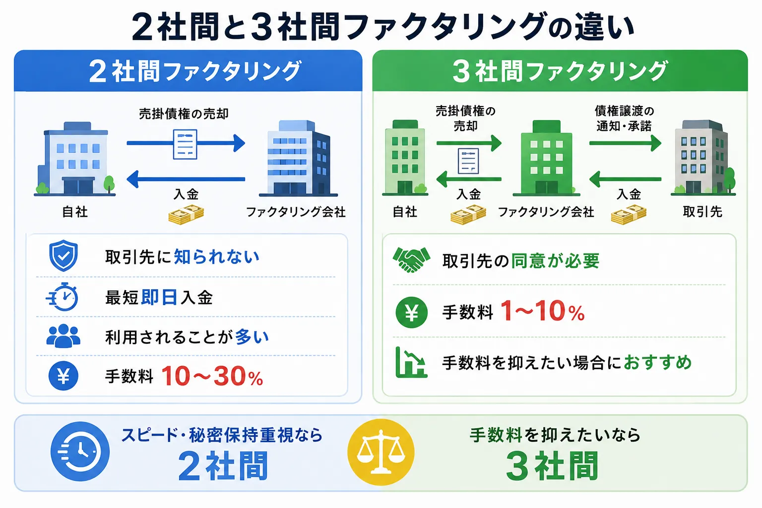 2社間ファクタリングと3社間ファクタリングの違い